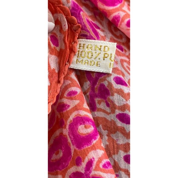 Vintage Scarf Orange And Pink Handwoven 100% Pure Silk Scarf Made in India - Picture 9 of 10